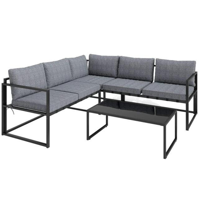 Rackhams Three-Piece L Shaped Garden Furniture Set with Cushions - Grey