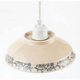 Rackhams Cream Gloss Ceramic Pendant Light Shade with Navy Blue Floral Design - thumbnail 3