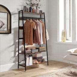 Rackhams Industrial Hall Tree Coat Rack Stand With 2 Shelves And 8 Hooks Brown - thumbnail 5