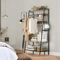 Rackhams Industrial Hall Tree Coat Rack Stand With 2 Shelves And 8 Hooks Brown - thumbnail 3