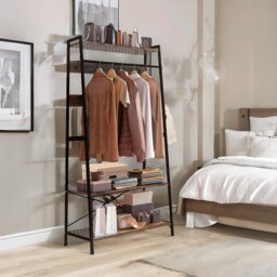 Rackhams Industrial Hall Tree Coat Rack Stand With 2 Shelves And 8 Hooks Brown - thumbnail 4