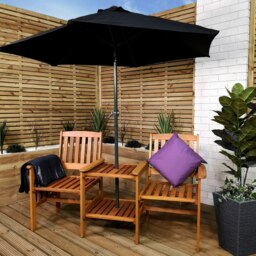 Rackhams 2 Person Wooden Garden Bench Love Seat & Table Garden Furniture - thumbnail 2