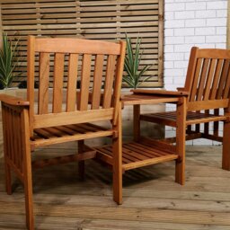 Rackhams 2 Person Wooden Garden Bench Love Seat & Table Garden Furniture - thumbnail 3