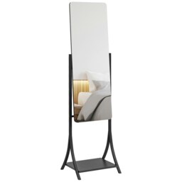 Rackhams Freestanding Full Length Mirror Adjustable Full Body Mirror w/ Shelf - Black - thumbnail 2