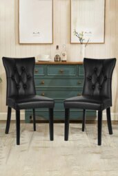 Rackhams 3-piece Set of Round Dining Table & 2 PU Leather Dining Chairs Coffee Table Set - Black - thumbnail 3