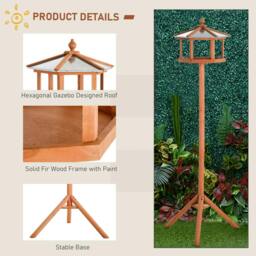 Rackhams Wooden Bird Table for the garden Feeding Station, 153Hcm - Natural wood finish - thumbnail 5