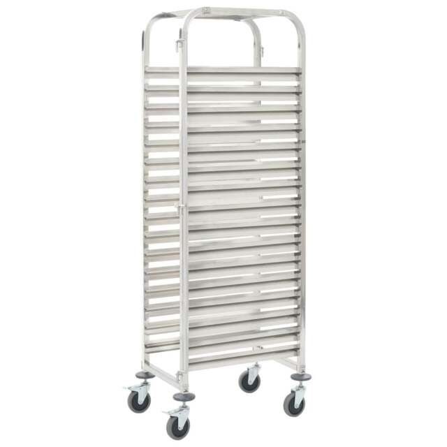Rackhams Kitchen Trolley for 16 Trays 38x55x163 cm Stainless Steel