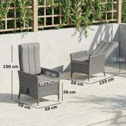 Rackhams Rattan Garden Recliner Chair with Adjustable Backrest, Light Grey - 59W x 59D x 100H cm - 1 - Steel, PE rattan, fibre cloth, cotton - thumbnail 3