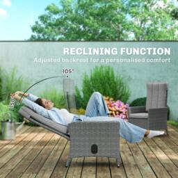 Rackhams Rattan Garden Recliner Chair with Adjustable Backrest, Light Grey - 59W x 59D x 100H cm - 1 - Steel, PE rattan, fibre cloth, cotton - thumbnail 4