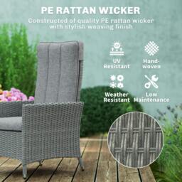 Rackhams Rattan Garden Recliner Chair with Adjustable Backrest, Light Grey - 59W x 59D x 100H cm - 1 - Steel, PE rattan, fibre cloth, cotton - thumbnail 5