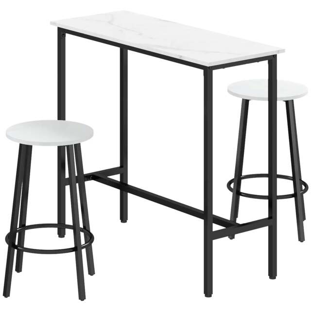 Rackhams Three-Piece Marble-Effect Bar Table Set - White/Black - image 1