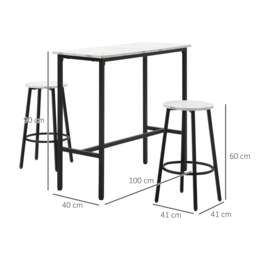 Rackhams Three-Piece Marble-Effect Bar Table Set - White/Black - thumbnail 3