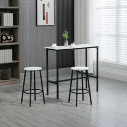 Rackhams Three-Piece Marble-Effect Bar Table Set - White/Black - thumbnail 2
