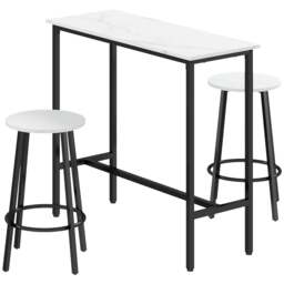 Rackhams Three-Piece Marble-Effect Bar Table Set - White/Black - thumbnail 1