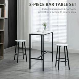 Rackhams Three-Piece Marble-Effect Bar Table Set - White/Black - thumbnail 4