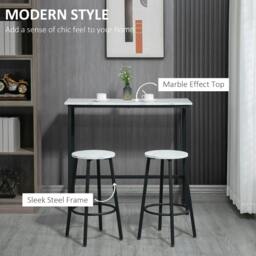 Rackhams Three-Piece Marble-Effect Bar Table Set - White/Black - thumbnail 5
