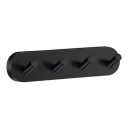 Rackhams Matt Black Quadruple Towel Hook Rail 40mm x 178mm Wall Mounted Bathroom Rounded Robe Hooks Clothes Hanger Coat Peg
