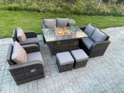 Rackhams Outdoor Rattan Garden Furniture High Back Sofa Set Fire Pit Dining Table Gas Heater 2 Recling Chairs 2 Seater Love Sofa Footstools 8 Seater - thumbnail 2
