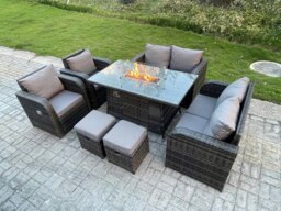 Rackhams Outdoor Rattan Garden Furniture High Back Sofa Set Fire Pit Dining Table Gas Heater 2 Recling Chairs 2 Seater Love Sofa Footstools 8 Seater - thumbnail 3