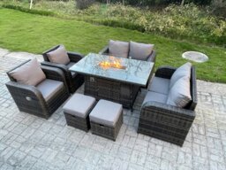 Rackhams Outdoor Rattan Garden Furniture High Back Sofa Set Fire Pit Dining Table Gas Heater 2 Recling Chairs 2 Seater Love Sofa Footstools 8 Seater - thumbnail 1