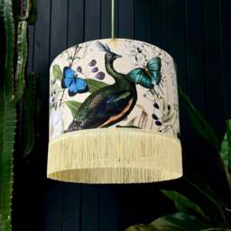 "Rackhams Parchment Mythical Plumes Velvet Lampshade With Fringing - Table / Floor Lamp - 35cm Diameter x 25cm Height (14"" x 10"")" - thumbnail 2
