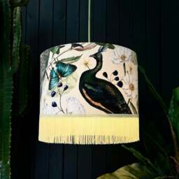 "Rackhams Parchment Mythical Plumes Velvet Lampshade With Fringing - Table / Floor Lamp - 35cm Diameter x 25cm Height (14"" x 10"")" - thumbnail 3