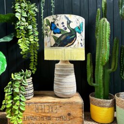 "Rackhams Parchment Mythical Plumes Velvet Lampshade With Fringing - Table / Floor Lamp - 35cm Diameter x 25cm Height (14"" x 10"")" - thumbnail 4