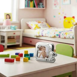 Rackhams Square Shaped Teddy Bear Baby Photo Frame with Small Diamante Stars - thumbnail 6