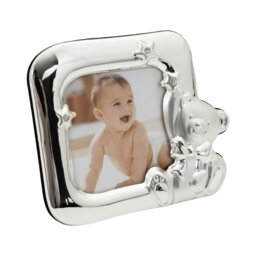Rackhams Square Shaped Teddy Bear Baby Photo Frame with Small Diamante Stars - thumbnail 2