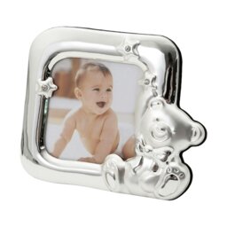 Rackhams Square Shaped Teddy Bear Baby Photo Frame with Small Diamante Stars - thumbnail 1