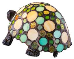 Rackhams Handmade Green and Amber Pebble Glass Tortoise Tiffany Lamp with Bronze Base - thumbnail 3