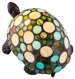 Rackhams Handmade Green and Amber Pebble Glass Tortoise Tiffany Lamp with Bronze Base - thumbnail 2