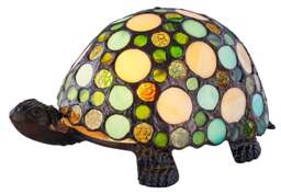 Rackhams Handmade Green and Amber Pebble Glass Tortoise Tiffany Lamp with Bronze Base