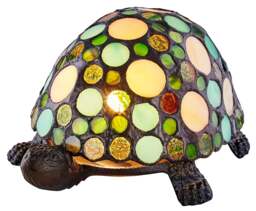 Rackhams Handmade Green and Amber Pebble Glass Tortoise Tiffany Lamp with Bronze Base - thumbnail 4