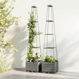 Rackhams 2 Pack Raised Garden Bed with Trellis and Removable Drainage Tray