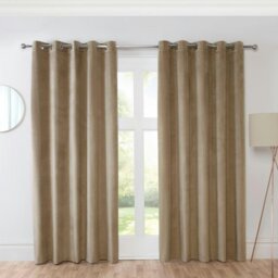 "Rackhams Casa Mocha Eyelet Ready Made Eyelet Curtains - Mocha - 66x90"" - Curtains" - thumbnail 1