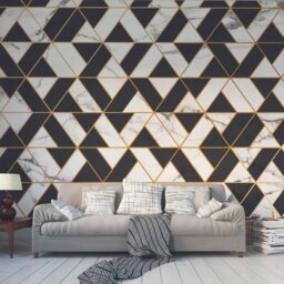 Rackhams Marbled Textured Geometric Wall Mural - White - Large - W350cm x H280cm - thumbnail 1