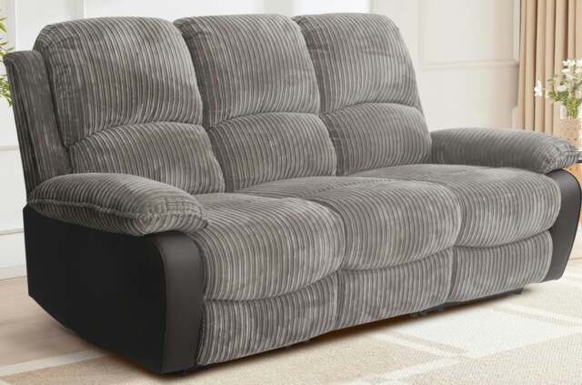 Rackhams Sienna Recliner Sofa Set: Jumbo Cord Fabric for Ultimate Relaxation - Grey - 3 Seater only - image 1