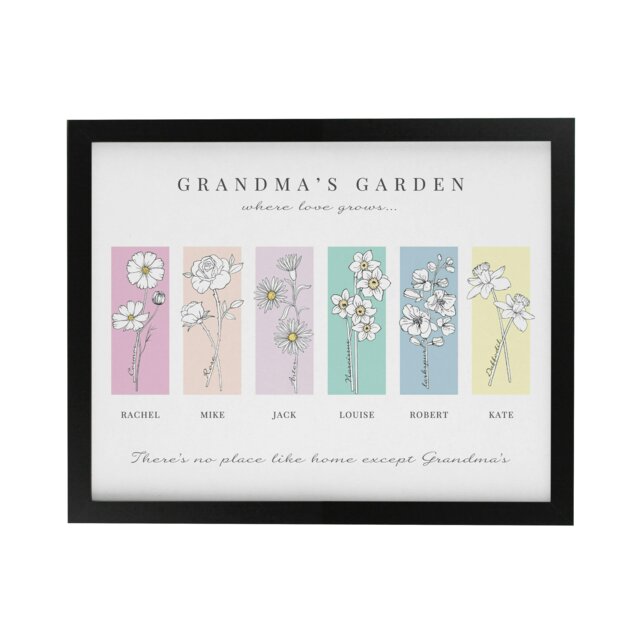 Rackhams Personalised Birth Flower Family of 6 Black Framed Print - image 1