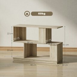 Rackhams Modern Narrow End Table, S-Shaped Nightstand, Natural Wood Finish - 90 x 30 cm - MDF - 90 x 30 x 61 cm - thumbnail 5