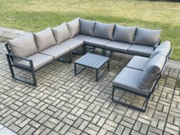 Rackhams 9 Seater Patio Outdoor Garden Furniture Aluminium Lounge Corner Sofa Set with Square Coffee Table Dark Grey - thumbnail 1