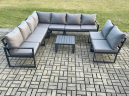 Rackhams 9 Seater Patio Outdoor Garden Furniture Aluminium Lounge Corner Sofa Set with Square Coffee Table Dark Grey - thumbnail 2