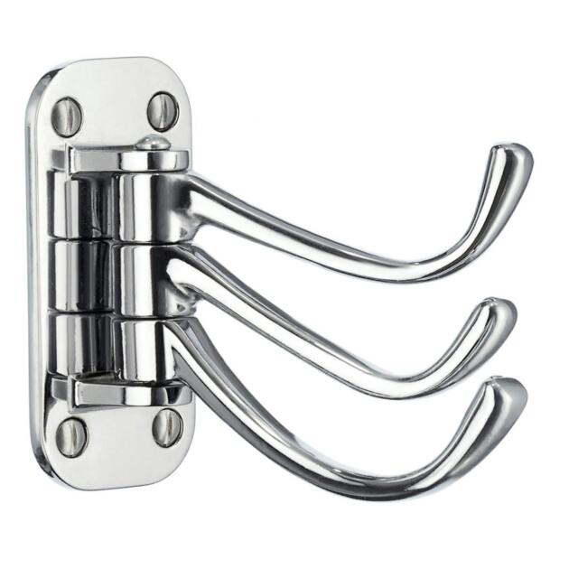 Rackhams Triple Swinging Coat Hook in Polished Chrome, Height 80 mm