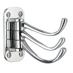 Rackhams Triple Swinging Coat Hook in Polished Chrome, Height 80 mm
