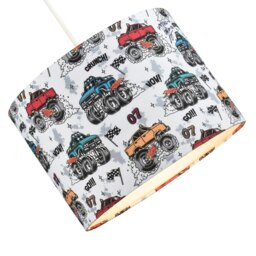Rackhams Modern and Colourful Monster Trucks Kids Cotton Fabric Drum Lamp Shade - 25cm - thumbnail 2