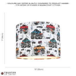 Rackhams Modern and Colourful Monster Trucks Kids Cotton Fabric Drum Lamp Shade - 25cm - thumbnail 6
