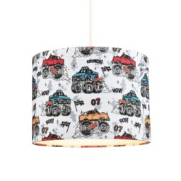 Rackhams Modern and Colourful Monster Trucks Kids Cotton Fabric Drum Lamp Shade - 25cm - thumbnail 4