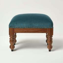 Rackhams Mable Velvet Square & Rectangular Footstool - Green - 50 x 30 cm