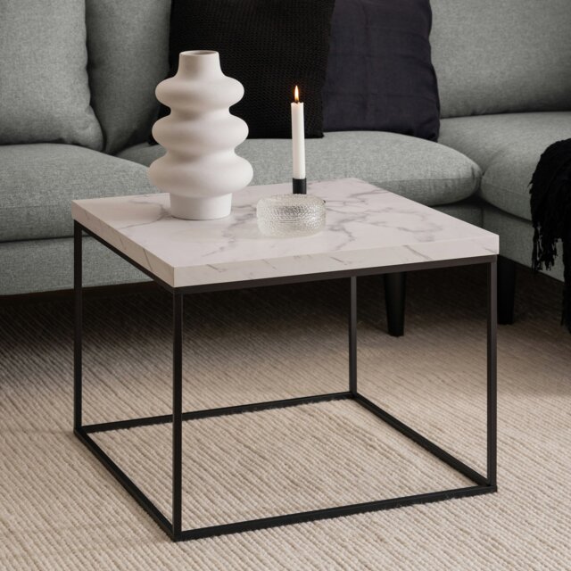 Rackhams Barossa Coffee Table with White Marble Effect Top & Black Steel Base 60cm - 1 - White - White - image 1