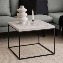 Rackhams Barossa Coffee Table with White Marble Effect Top & Black Steel Base 60cm - 1 - White - White - thumbnail 1